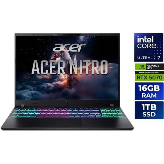 Acer Nitro V 16S AI - 16.0" WUXGA 180 Hz - Intel Core Ultra 7 355 - GeForce RTX 5070 Laptop GPU - 16GB Memory DDR5 6400 - 1TB NVMe SSD - Windows 11 Home (NH.U4KAA.001 )