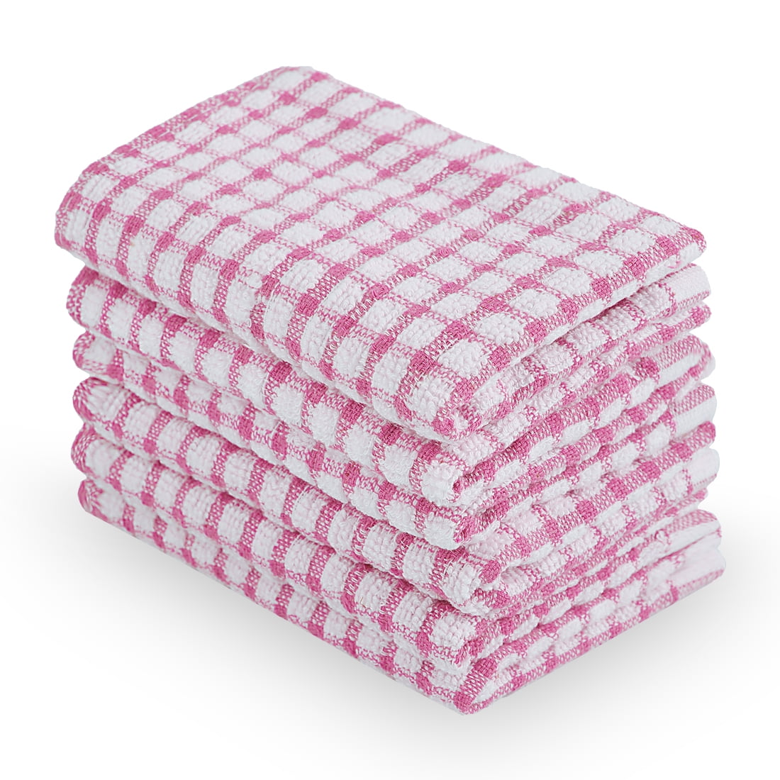 100% Cotton Kitchen Terry Tea Towels Dark Pink and White Checked Pack of 6 