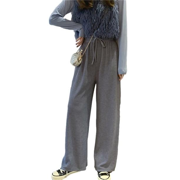 Qarigey Pantalones Mujer Pantalón Largo Pierna Ancha Pantalón Casual Mujer Cintura Alta Prendas para la parte inferior del cuerpo Gris oscuro XXL