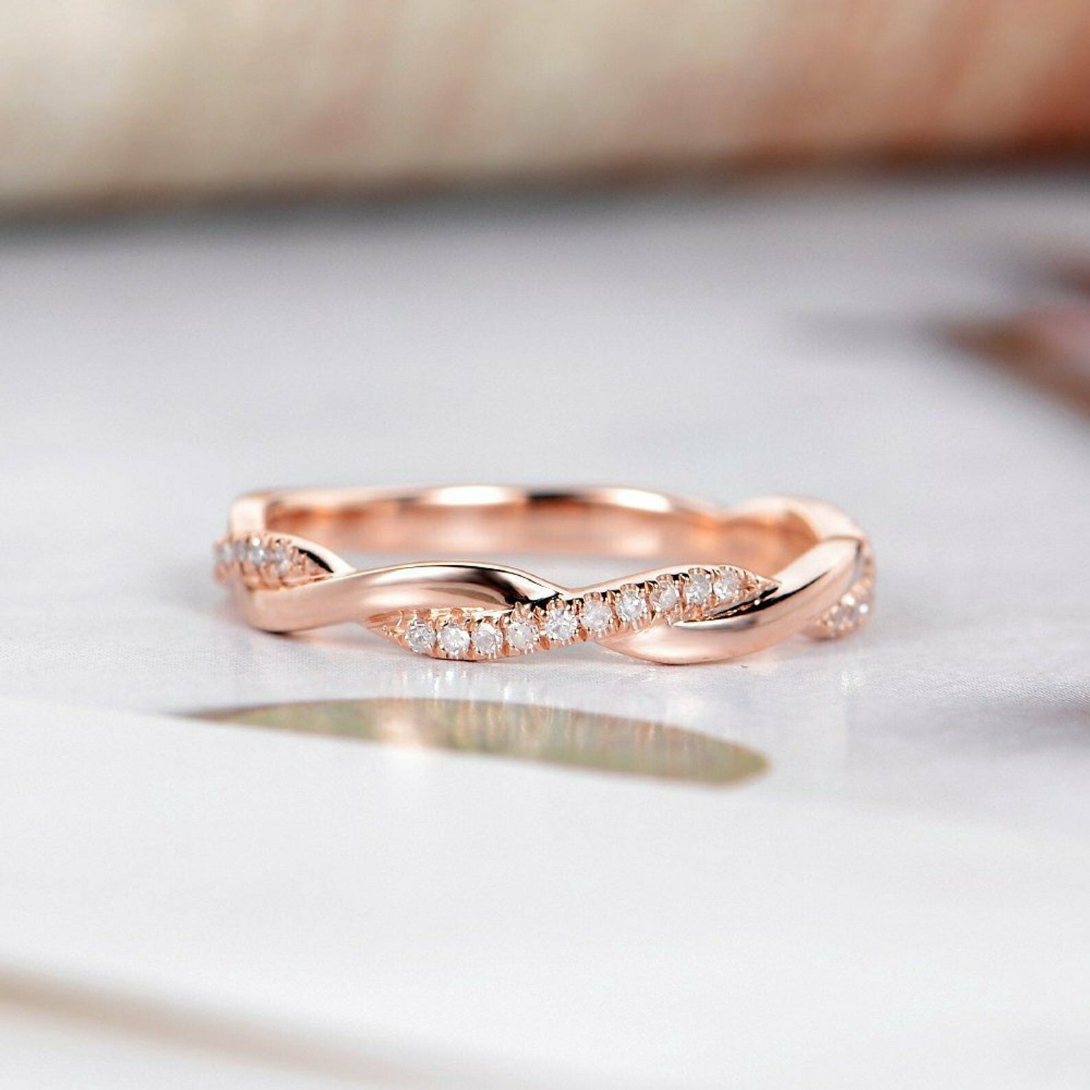 HeartsAndYou 1ct Round Cut Moissanite Engagement Ring for Women Twisted Rope Infinity 18k Rose Gold Over Silver