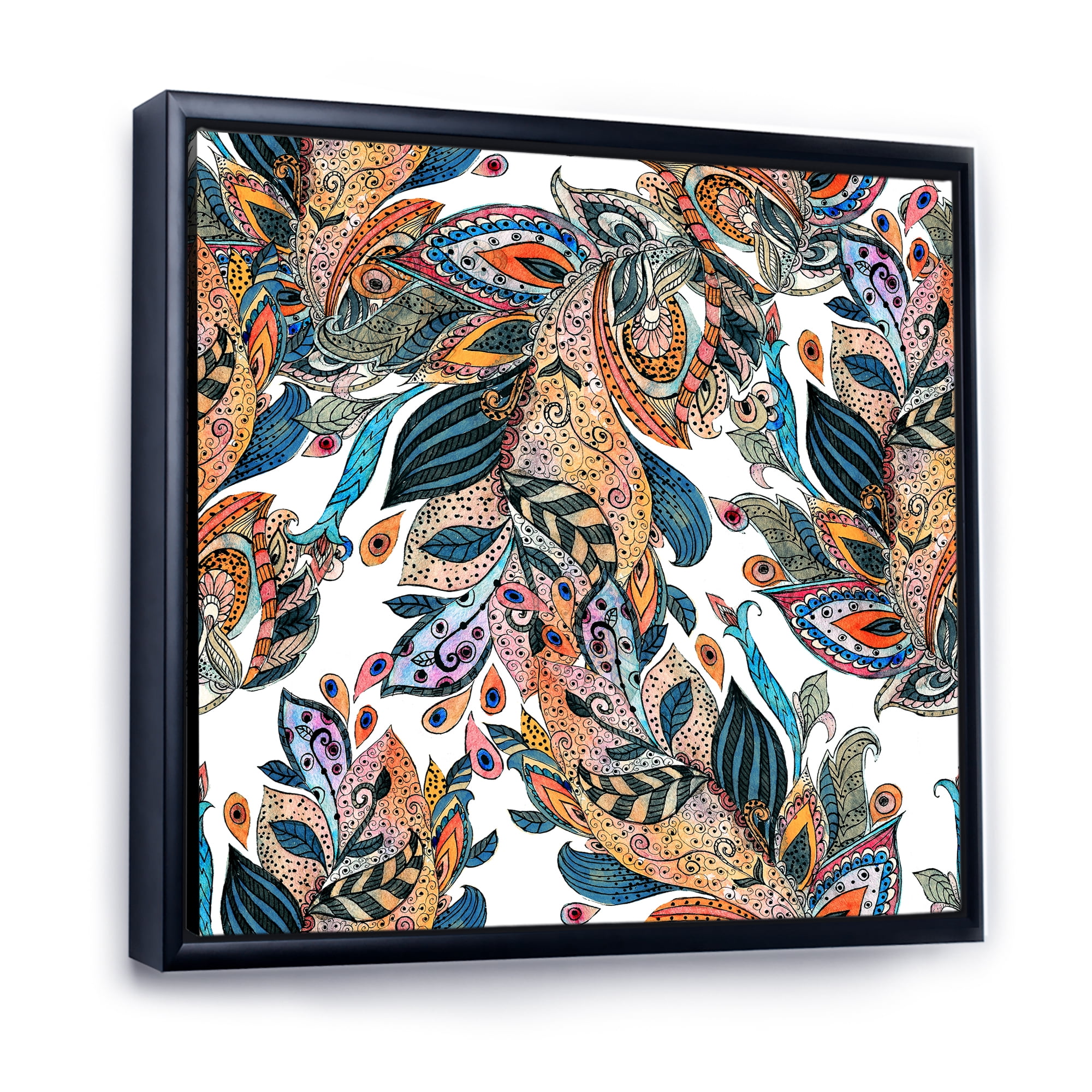 Floral Seamless Abstract Texture Pattern 36 in x 36 in Framed Painting Canvas Art Print, by Designart