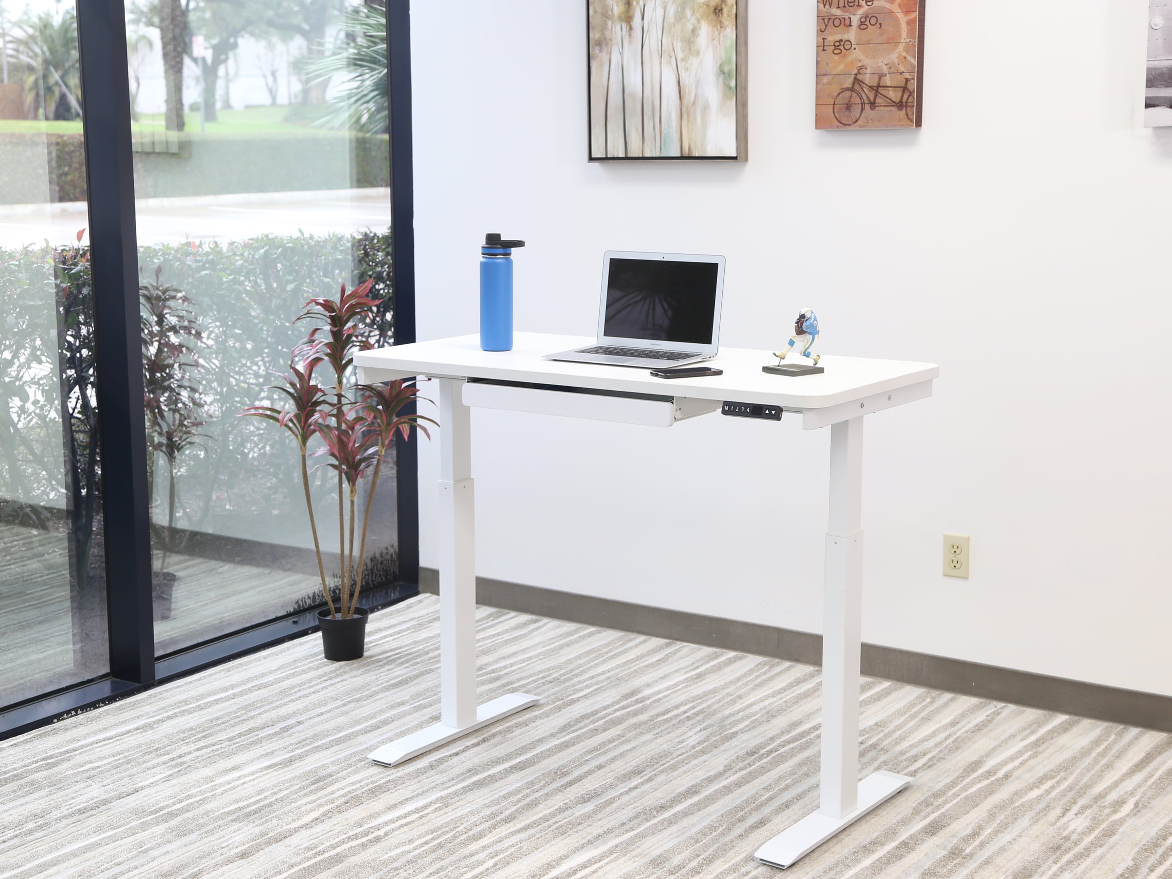 24”x48 Home Office Series 28-48 with Quickly Program up to 4 pre-Set Height adjustments and USB Charge Port Walnut Top with Black Motionwise SDG48A Electric Standing Desk 