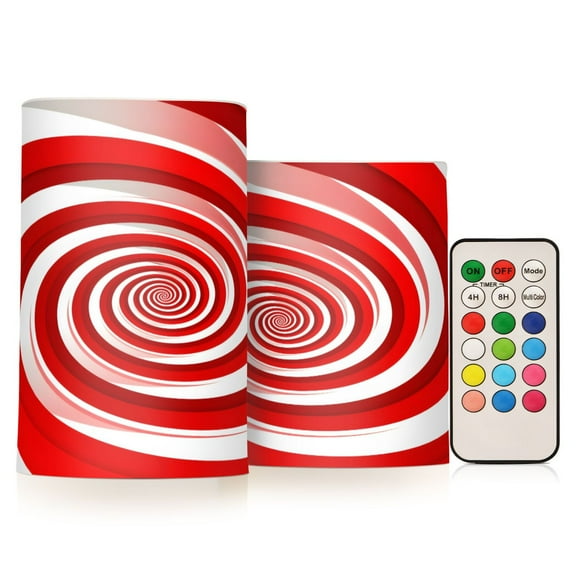 ALAZA Red and White Geometry Spiral 2 PCs LED Flickering Flameless Candles with Remote Timer Battery Operated Candle