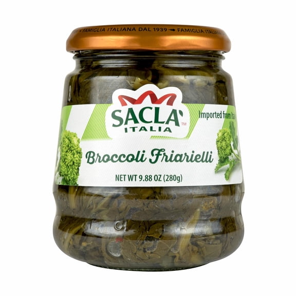 SACLA Broccoli Rabe Friarelli Antipasti | Italian Rapini Antipasto in Sunflower Oil with Garlic & Chili | 9.88 oz Glass Jar | Non-GMO Vegan | Imported from Italy