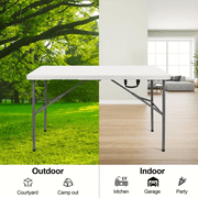 6FT Folding Table With Carrying Handle, Heavy Duty Rectangular Table For Kitchen, Dining Room, Party