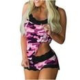 thumbnail image 5 of Lovskoo Women Spaghetti Strap Pajama Set Loungewear Two Piece Home Suit European and American Trendy Casual Camouflage Printing Lace Pajama Suit Sleepwear Pink, 5 of 5