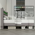 thumbnail image 7 of VanAcc Queen Size Bed Frame with RGBW LED Light & Charging Station, 50" High Linen Upholstered Platform Bed with 2-Tier Storage Headboard, Light Grey, 7 of 7