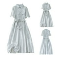 thumbnail image 2 of XIAfhje Dresses for Women Summer Button Down Shirt Dress Striped A-Line Midi Dresses Short Sleeve Loose Business Casual Beach Tunics Dresses Tops with Pockets, 2 of 9