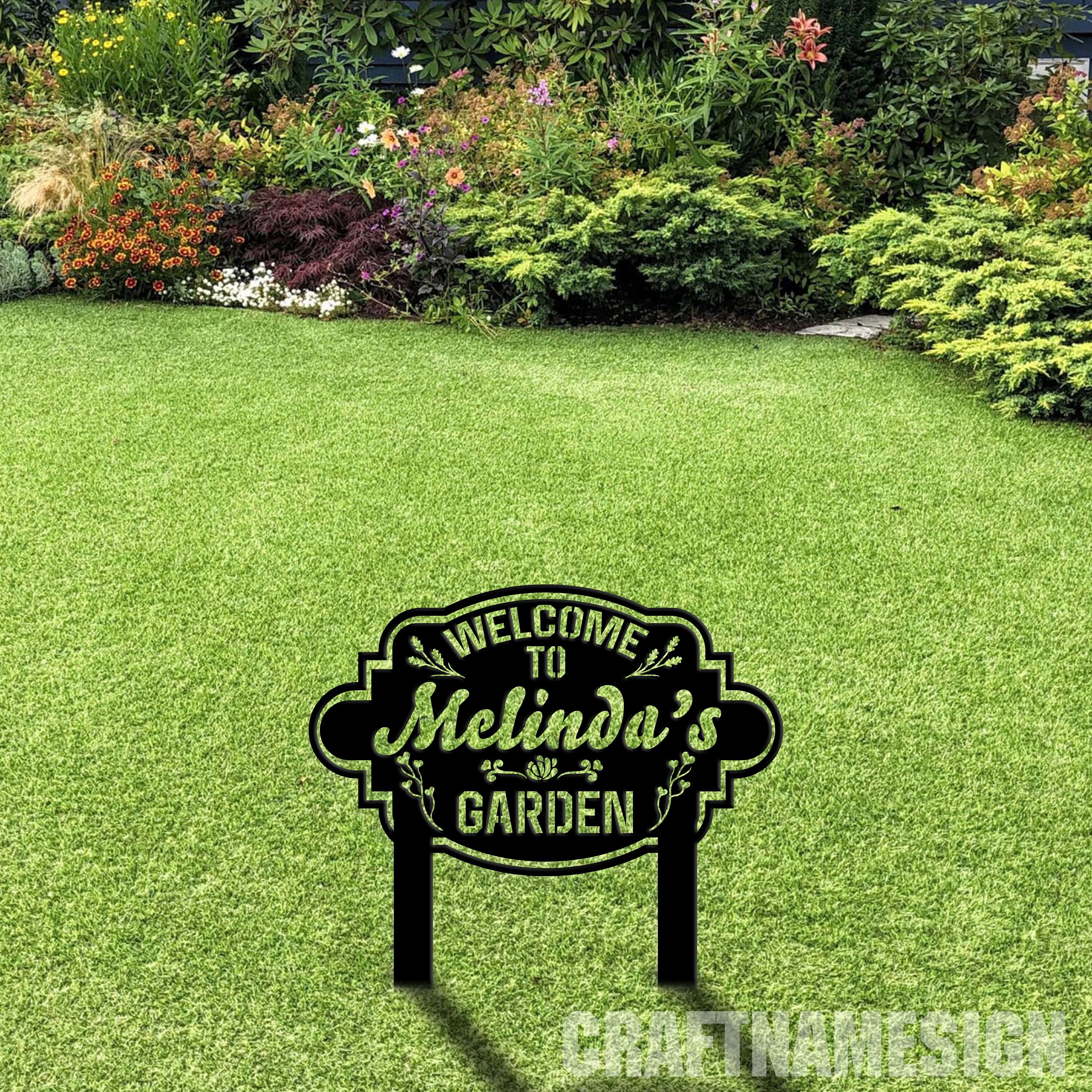 Craftnamesign Custom Garden Metal Sign with Stakes, Garden Decor, Metal Yard Decor, Gardening Sign