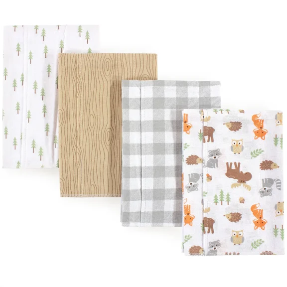 Hudson Baby Infant Boy Cotton Flannel Burp Cloths 4Pk, Woodland, One Size
