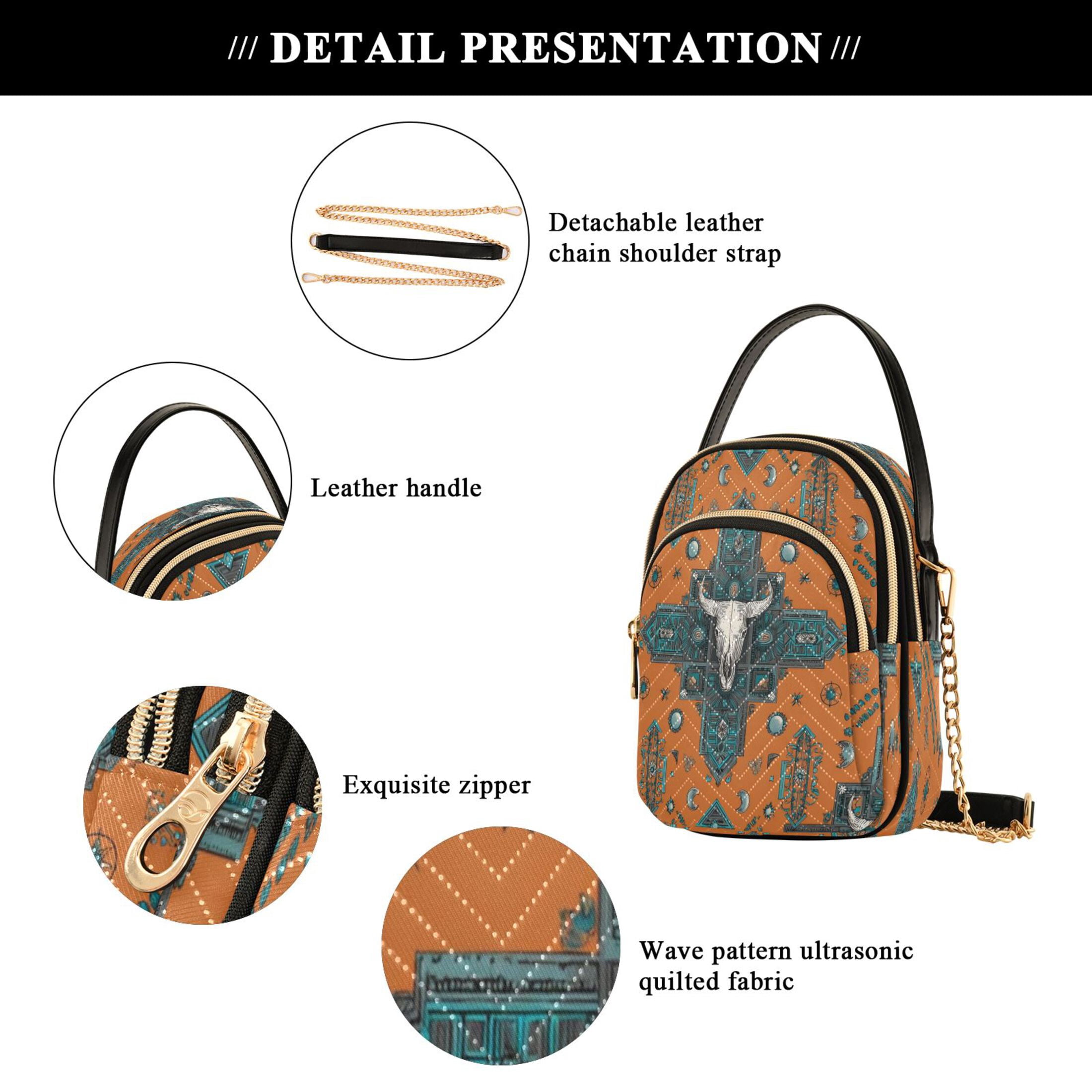 Quilted Women's Crossbody Bag Purses and Handbags with Detachable Leather Strap Western-style Cowhorn Skulls