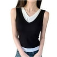 thumbnail image 2 of HOMBOM Muscle Tank Tops for Women Black V-Neck Color Blocking Sleeveless Fake Two-Piece Camisole, 2 of 8