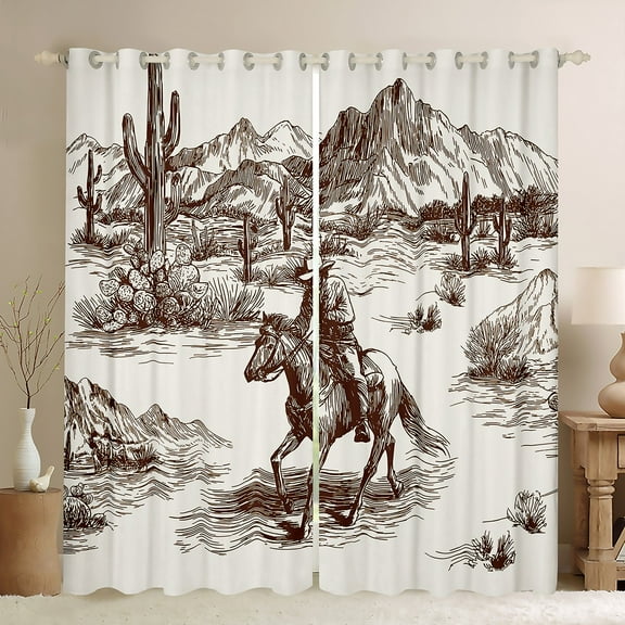 Manfei Western Rustic Farmhouse Black Out Curtains,Tropical Desert Cactus Curtains Pack of 2 (42x63 Each),Farm Animal Horse Bedroom Curtains For Men Women,Super Cozy Room Decor