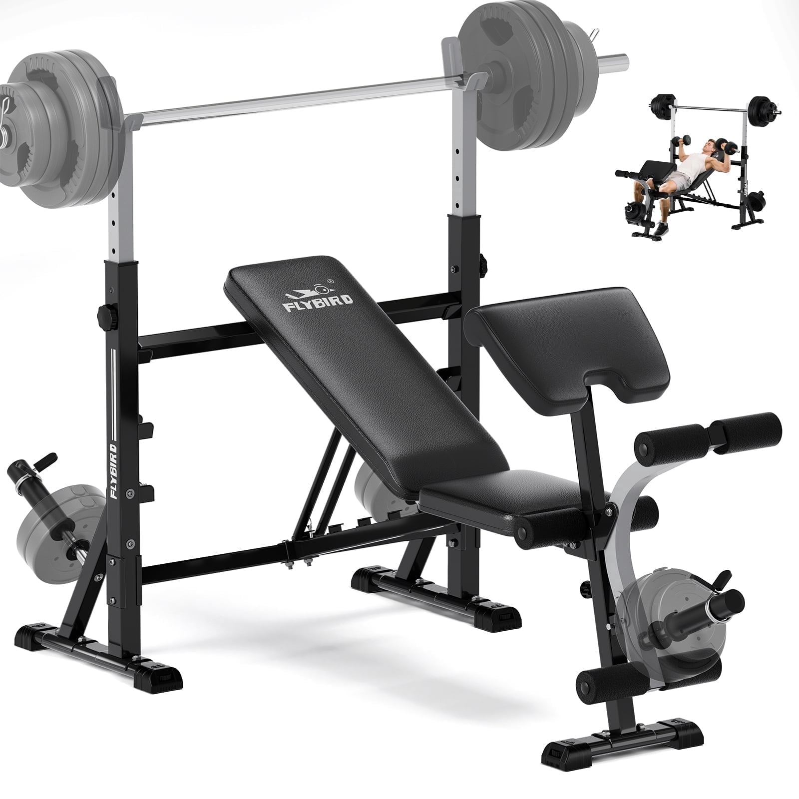 FLYBIRD Adjustable Weight Bench Set, 900lb Multi-Function Full Body Workout Weight Bench With Leg Extension for Home Gym