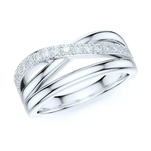 7.5mm Wide Sterling Silver Criss Cross Simulated Round Brilliant Cut Diamonds Wedding Ring (6)