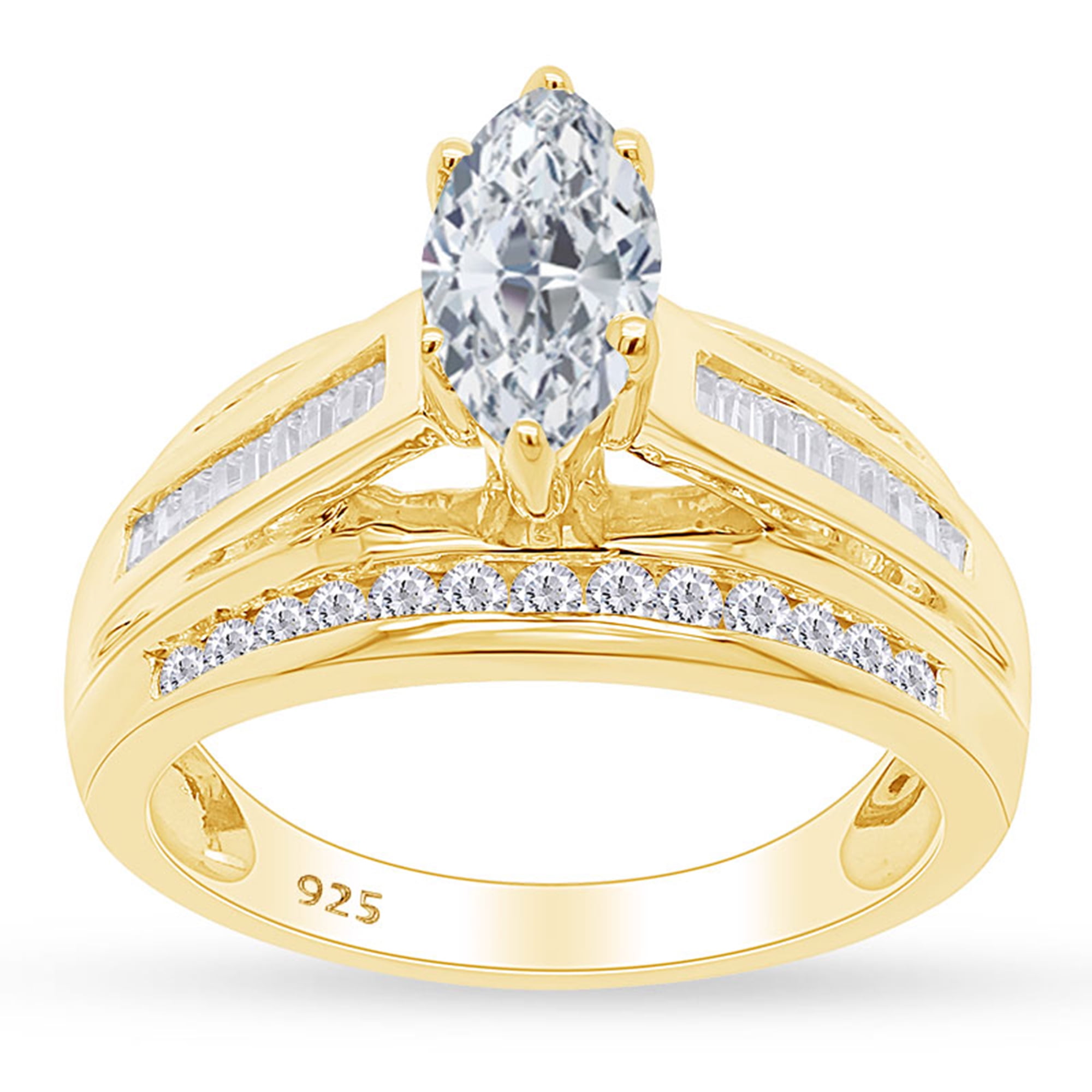 925 Sterling Silver 14K Yellow Gold Plated Cubic Zirconia Diamond Studded His & Her Trio Ring Set 925 Sterling Silver 14K Yellow Gold Plated Cubic Zirconia Diamond Studded His & Her Trio Ring Set