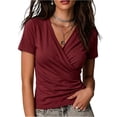 thumbnail image 2 of Womens Short Sleeve Wrap T Shirt V Neck Ruched Slim Fit Casual Solid Color Blouse S, 2 of 4