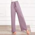 thumbnail image 4 of Diufon Straight Pants for Women Elastic High Waist Drawstring Pants Cotton Solid Color Lounge Wide Leg Pants, 4 of 6