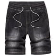 thumbnail image 3 of Adeawade Men Summer Elastic Waist Denim Shorts Knee Length Loose Pocket Baggy Jeans Casual Trousers M Black, 3 of 3