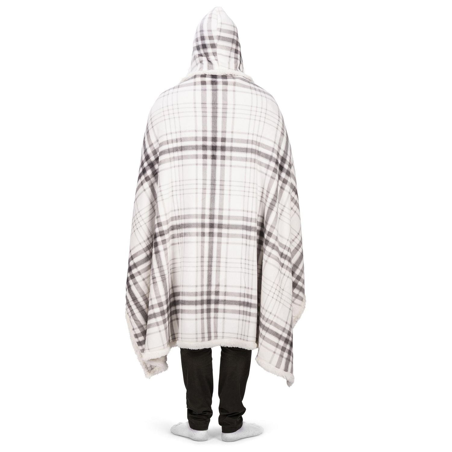 Safdie & Co. Premium Ultra Soft Flannel Hoodzy Hooded Throw Blanket with Sherpa Grey Plaid