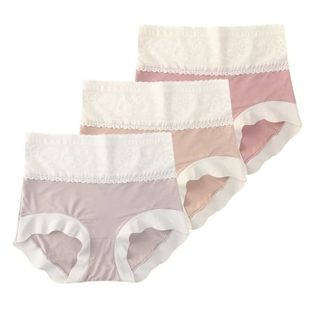

Women Panties Lace Underwear High Waisted Floral Brief Patchwork Underpants Full Coverage Ladies Seamless Brief-3Pack
