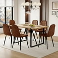 thumbnail image 3 of JUFU 7 Piece 55'' Wood Dining Table Set with 6 Brown Fabric Chairs, Modern Kitchen Table for Dining Room, 3 of 10