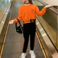 thumbnail image 2 of Qarigey Camiseta deportiva de algodón para niñas que viajan, conjunto de pantalones, primavera otoño, banquete, correr, niños, Tops, conjuntos de ropa Naranja 110cm, 2 of 6