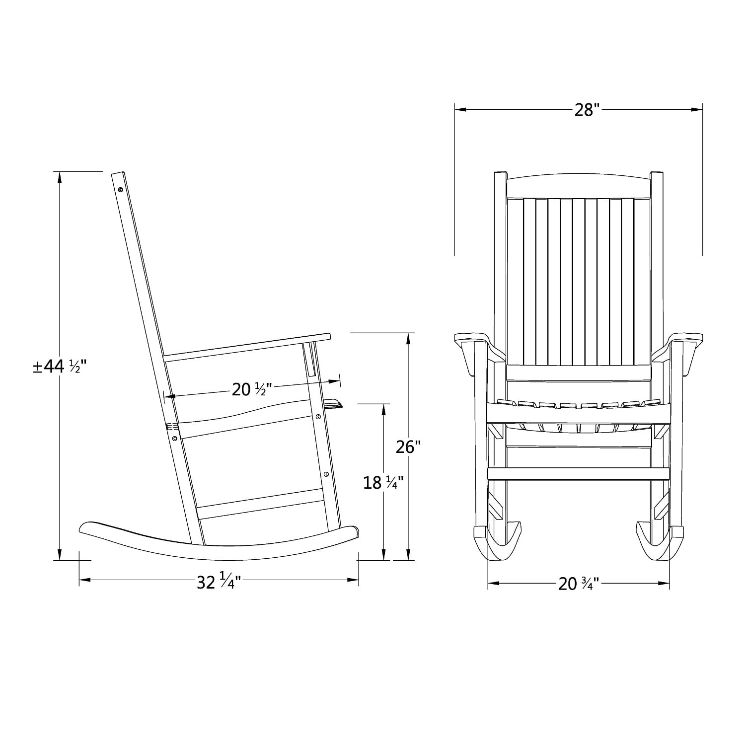 Monstay Outdoor Wooden Porch Rocking Chair, Black Color, Weather Resistant Finish