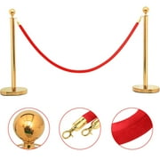 Round Top Stainless Steel Plated Stanchions posts with 1 of 6.5ft Red Velvet Rope,Crowd Control Stanchions,Gold