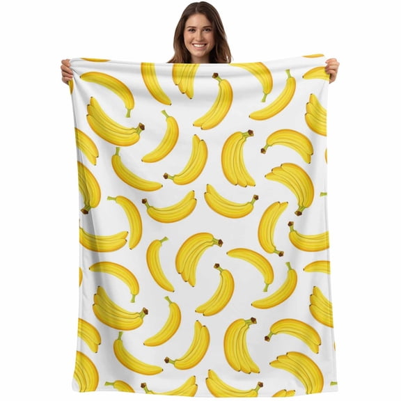 Yellow Banana Blanket Soft Cozy Warm Twin Blanket for Bed, Plush Fuzzy Flannel Fleece Blankets for Sofa, Summer Tropical Fruits Watercolor Throw Blankets for Couch, Gifts for Men, 60"x80"