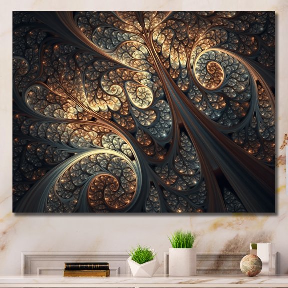 Designart "Blue And Orange Fractal Fusion II" Abstract Fractal Wall Art Living Room