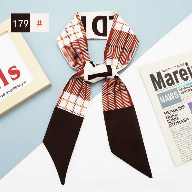 Bufanda de seda larga versátil, pajarita con estampado de letras, diadema floral, correa para bolso, pañuelo pequeño, accesorio, regalo de moda