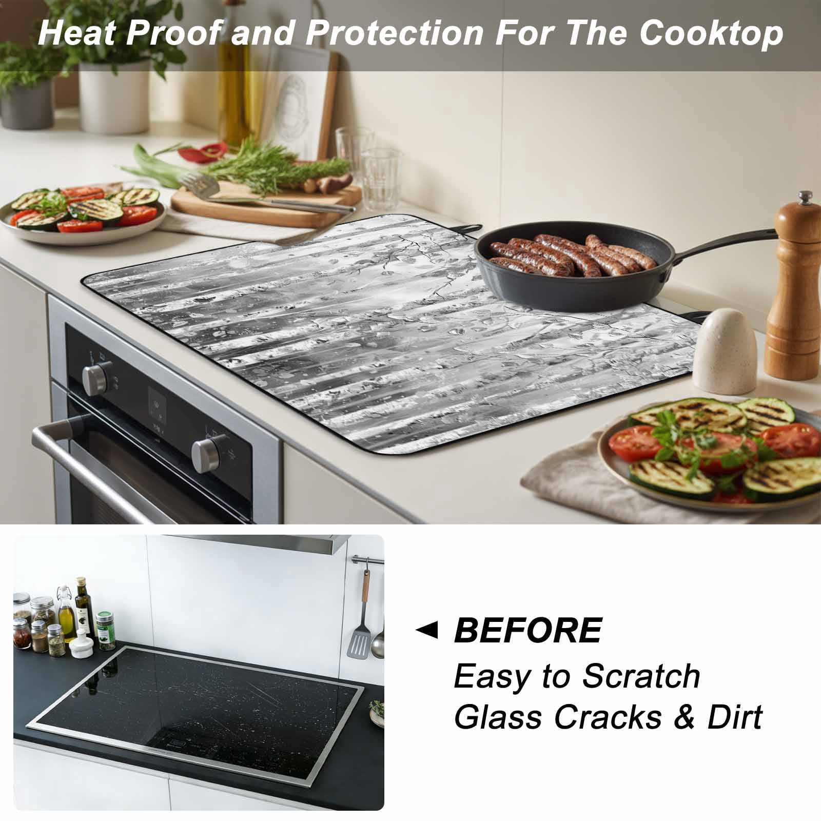 Grey Forest Stove Top Cover for Electric Stove, Heat-proof & Non Slip Glass Top Stove Cover Protector, Modern Oil Painting Art Kitchen Flat Cooktop Rubber Mat 31x24 Inches