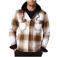 thumbnail image 2 of ZCFZJW Mens Flannel Plaid Coral Fleece Lined Hooded Shirt Jacket Fall Winter Thick Warm Casual Long Sleeve Button Down Hoodie Outwear Shacket Tops with Pockets Gold M, 2 of 4