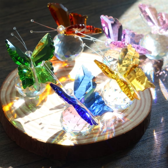 Cuoff Crystal Butterfly Figurine Glass Butterfly with Crystal Ball Base Crystal Animal Collectibles Figurines Gifts for Women