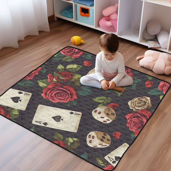 WOBOGO Poker Collides with Skulls Baby Playmats Extra Large Waterproof Rollable Activity Pads for Toddlers 50×50inch
