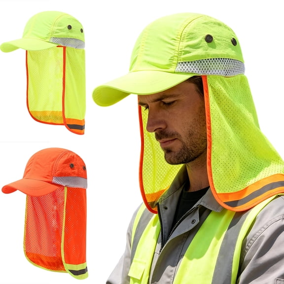 Mens UV Sun Protection Work Cap Sai Hike Baseball Cap with Reflective Neck Flap Fishing Hat Mesh Breathable