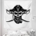 thumbnail image 1 of Skull Smoking Tapestry, Bearded and Mustached Skeleton Head Wearing Pirate Hat Vintage Image, Fabric Wall Hanging Decor for Bedroom Living Room Dorm, 5 Sizes, White Charcoal Grey, by Ambesonne, 1 of 1
