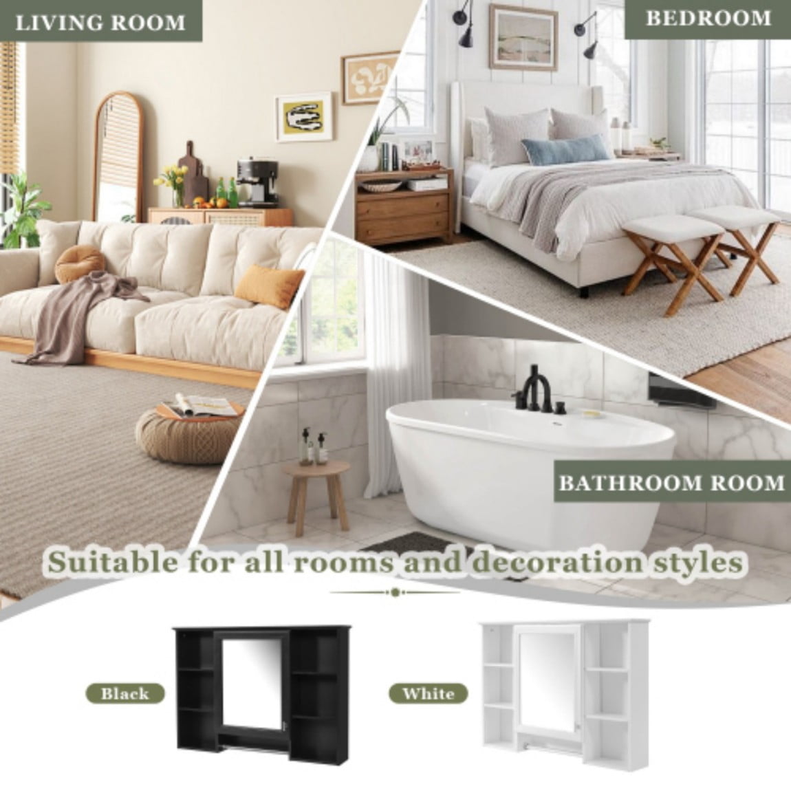41" Bathroom Mirror Cabinet, 3-in-1 Wall Mounted Medicine Cabinet with Adjustable Shelf, Soft Close Door, High Definition Mirror & Towel Bar for Bathroom Vanity, White
