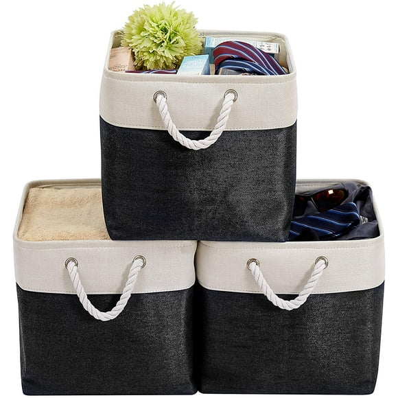 DECOMOMO 3-Packs Foldable Cube Storage Bin with Rope Handles | Great for Organizing Closets, Offices and Homes