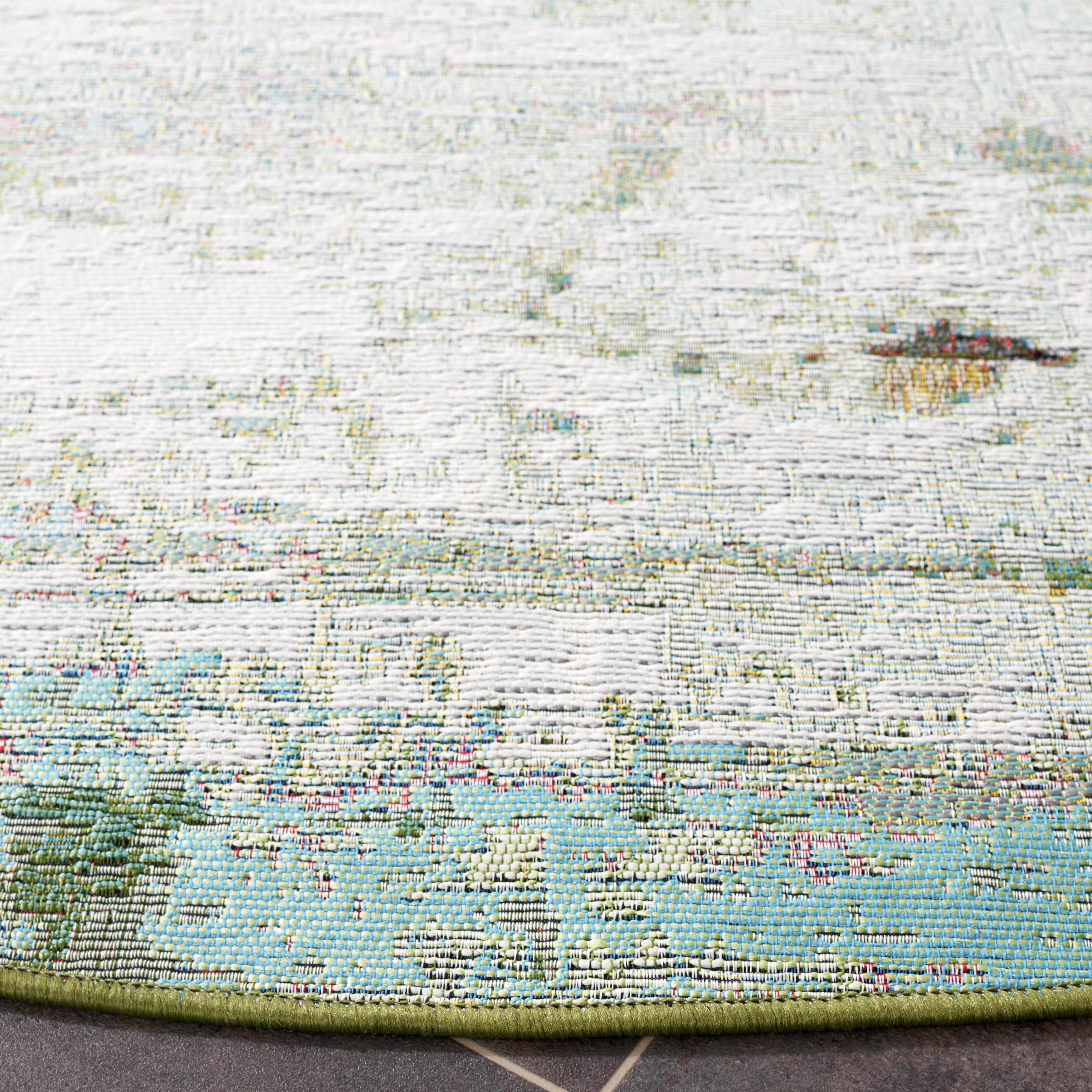 SAFAVIEH Barbados Olivera Abstract Indoor/Outdoor Area Rug, Green/Blue Purple, 6'6" x 6'6" Round