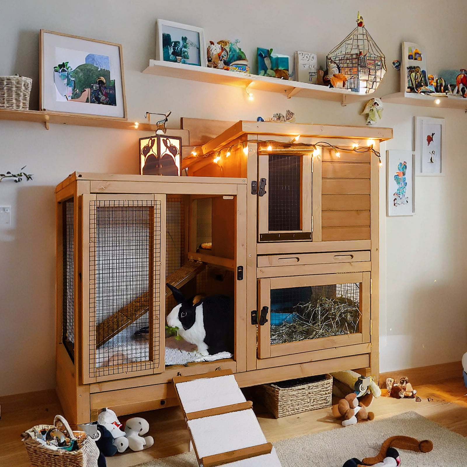 Grezone Rabbit Cage Indoor Rabbit Hutch Bunny Hutch Outdoor Guinea Pig