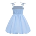 thumbnail image 2 of IBTOM CASTLE Girls' Bow Spaghetti Strap Dress - Adjustable A-Line Bubble Hem Party Dress for Summer Birthday Party School Blue, 2 of 7