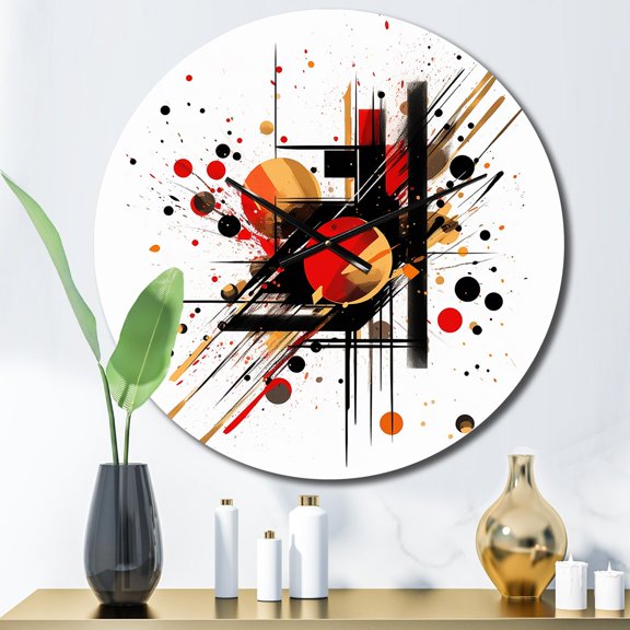 Designart "Abstract Dreamscape in Red and Black II" Abstract Shapes Oversized Wall Clock