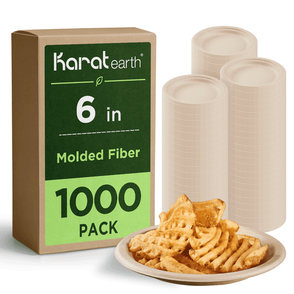 Karat Earth 6'' Paper Round Plates, Molded Fiber, Natural - 1,000 pcs