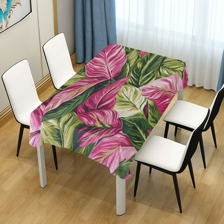 

60x90 Inch Tablecloth Polyester Square Tablecloth for Home Kitchen Dinner Decor Pink and Green Tropical Leaves