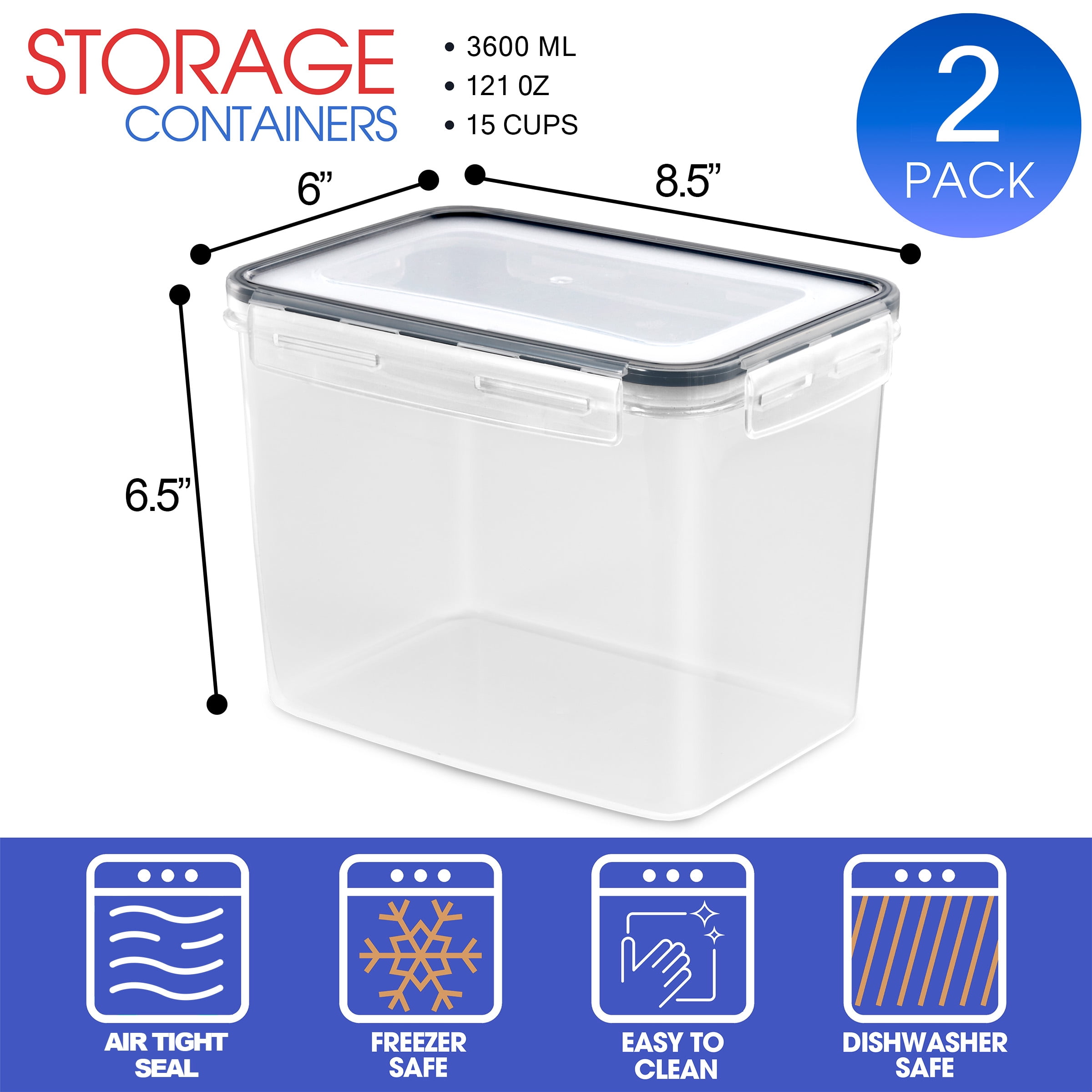 Sorbus 2-Pack 121oz Airtight Food Storage Containers with Snap Lids for Cereal, Pasta, Flour