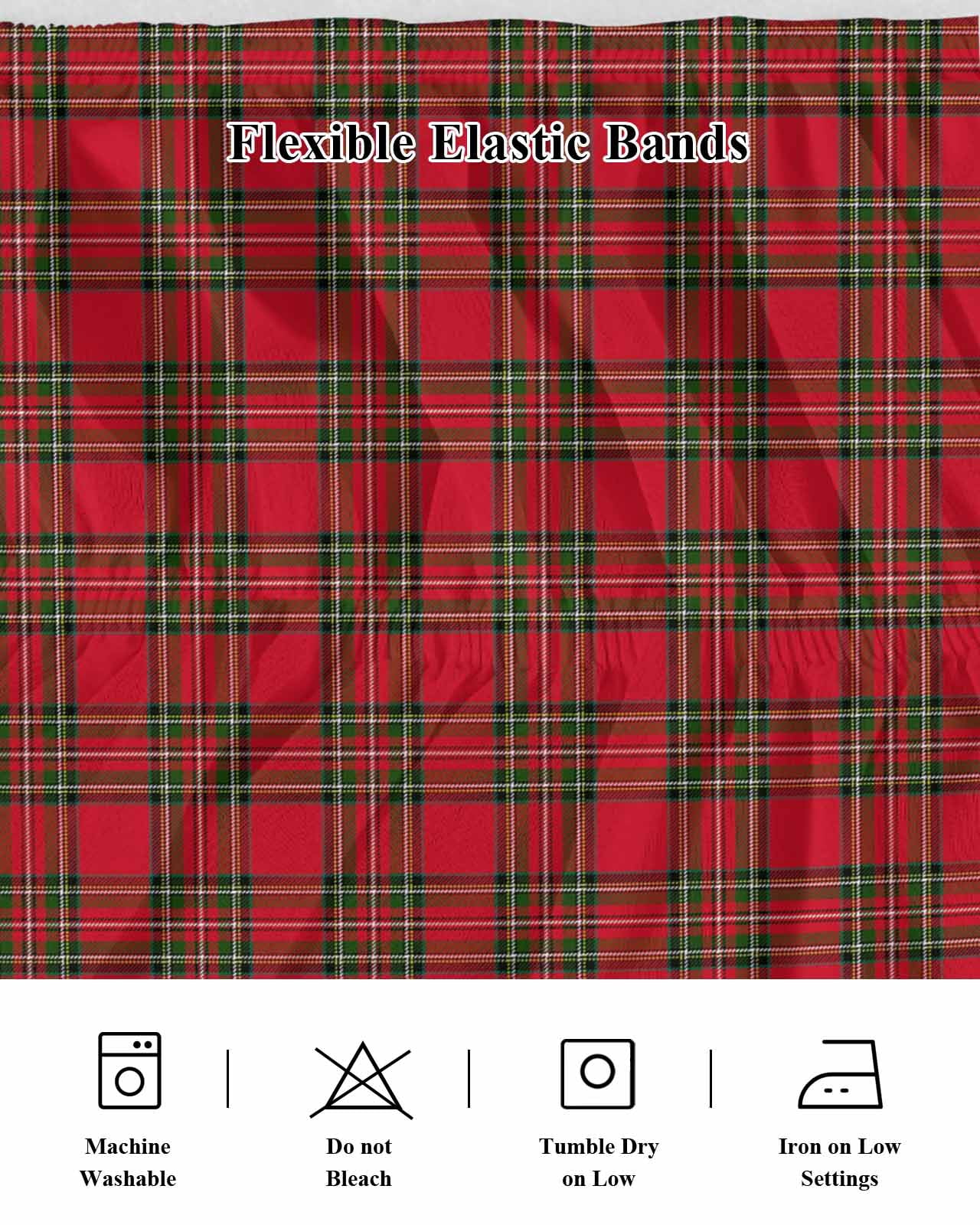 Christmas Red Bed Skirt King Size 16&nbsp;Inch Drop, and Green Buffalo Plaid Wrap Around Dust Ruffle Bedskirts, Wrinkle & Fade Resistant Easy Fit Bedskirt with Adjustable Elastic