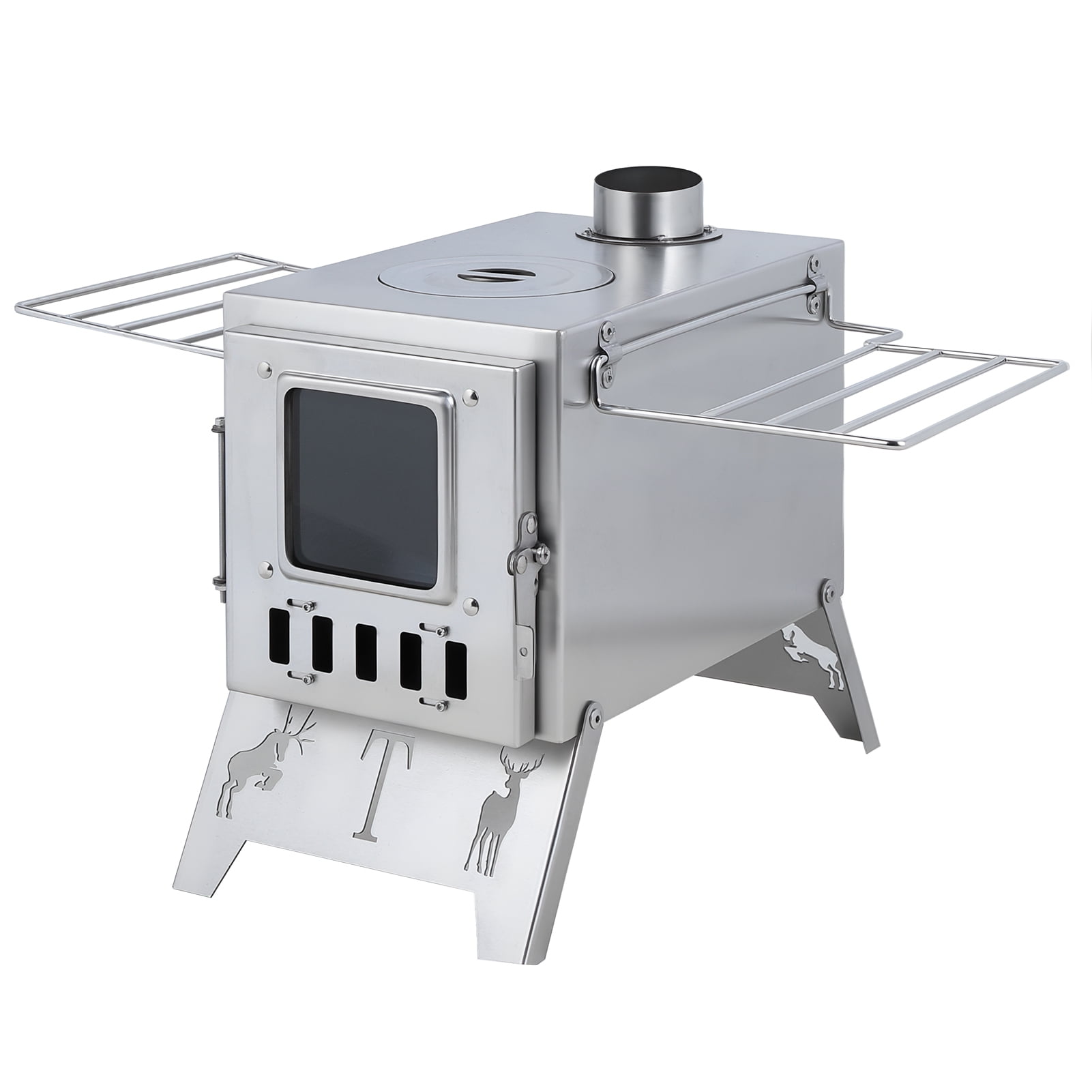 Wliqien Wood Burning Stove with 5 Pipes Accessories, Visible Window Side Panels Heating Cooking Hot Tent Stove, Large Firebox Stainless Steel Stove for Outdoor, Camping, Hunting, Ice Fishing