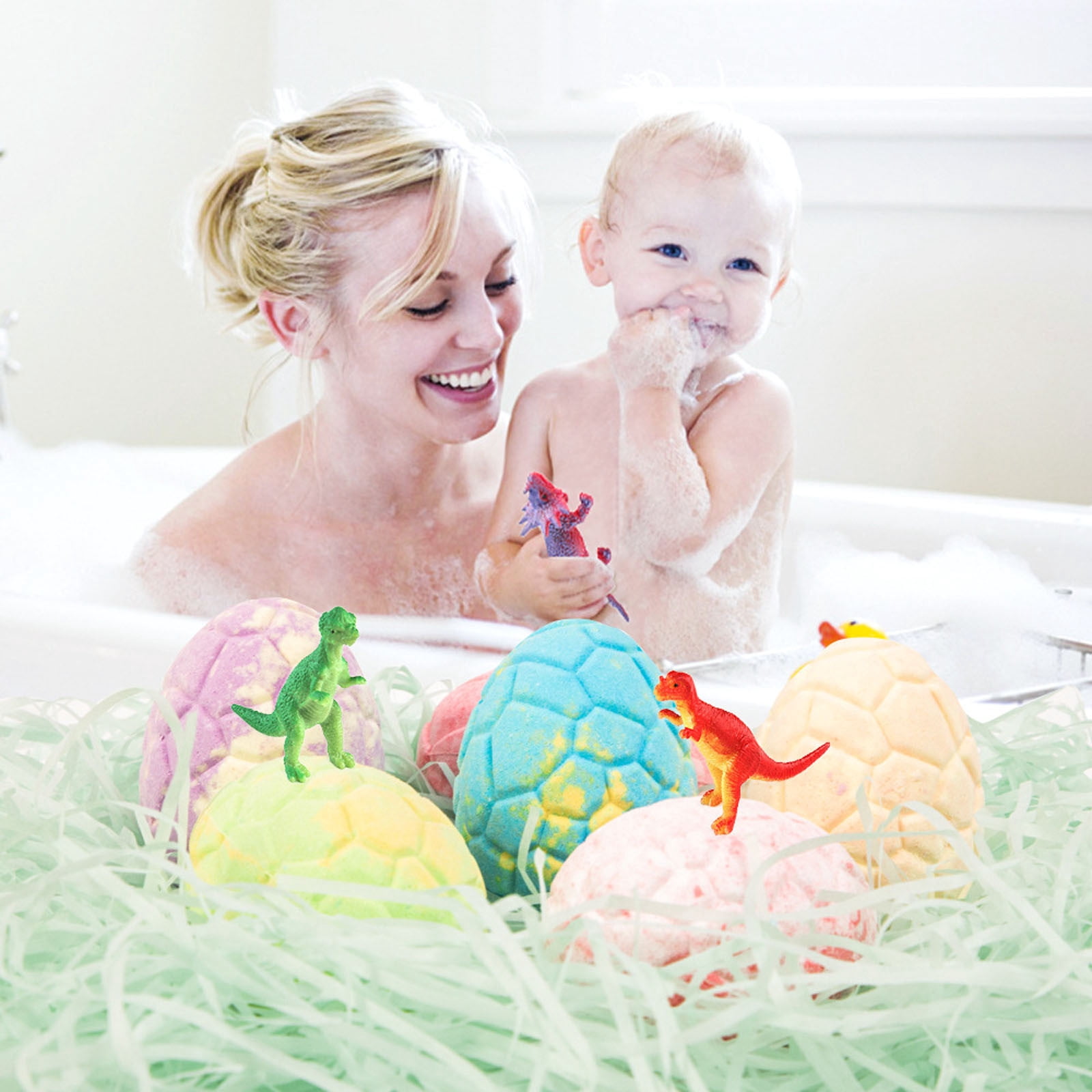 Bath Bombs for Kids with Surprise Toys Inside, 4 Pack Organic Dinosaur Bath Bombs Gift Set, Natural Dinosaur Egg Bubble Bath, Easter Gifts for Kids, Easter Basket Stuffers, Bubble Bath Toys